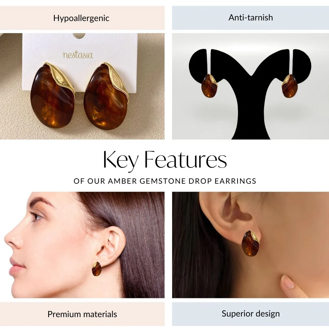 Amber Gemstone Drop Earrings - Image 4