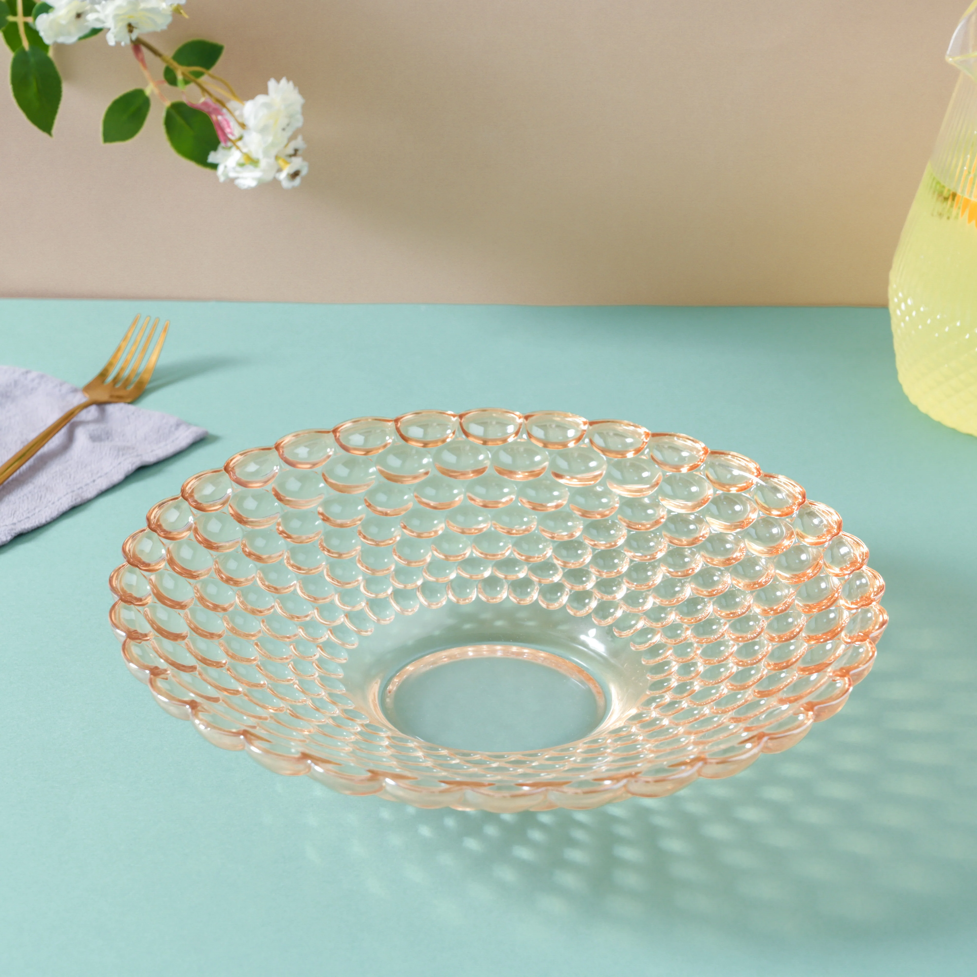 Amber Glass Decorative Fruit Bowl - Image 2