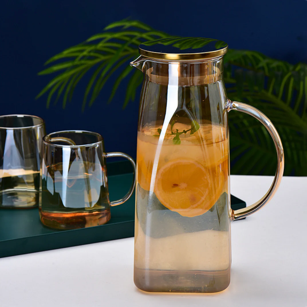 Amber Glass Jug and 4 Cups Set - Image 14