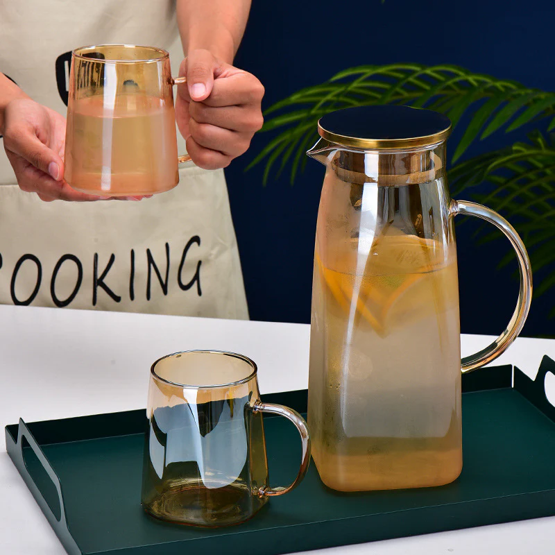 Amber Glass Jug and 4 Cups Set - Image 9
