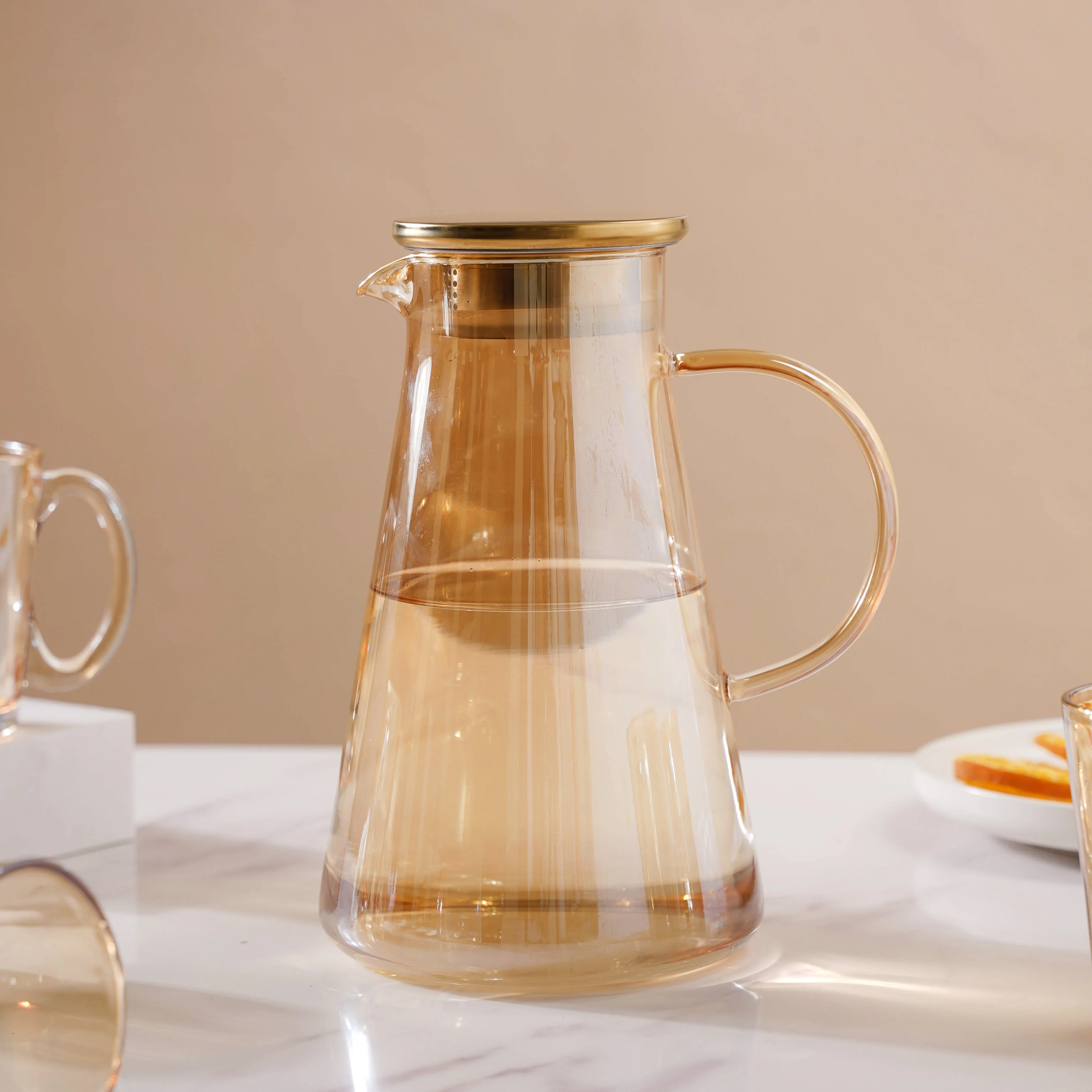 Amber Glass Jug and Cup Set of 7 - Image 8