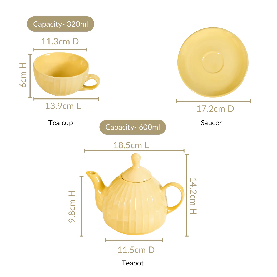 Ambrosia Stackable Ceramic Tea Set For 1 Yellow - Image 5