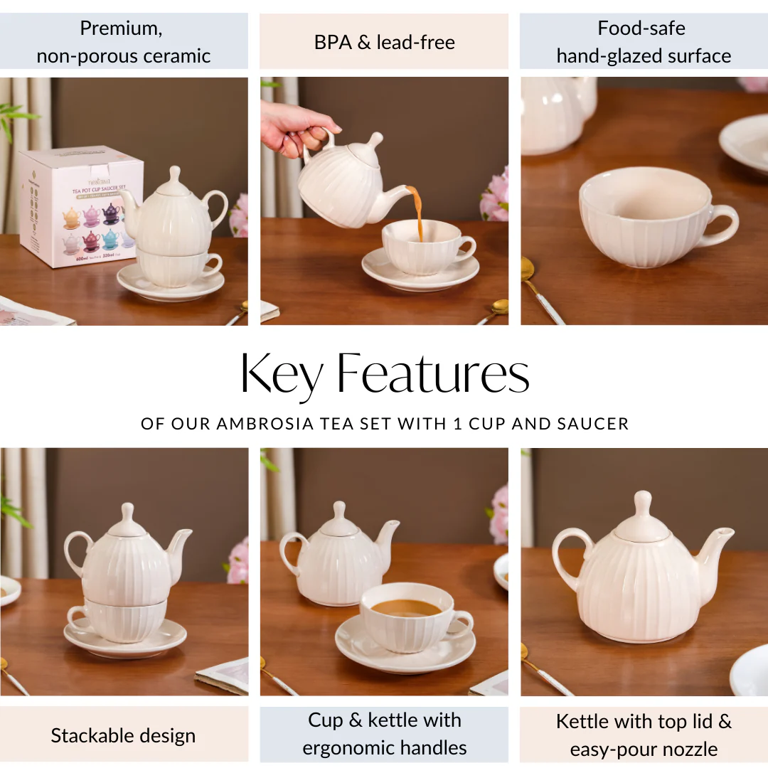 Ambrosia Tea Set With 1 Cup And Saucer Cream - Image 6