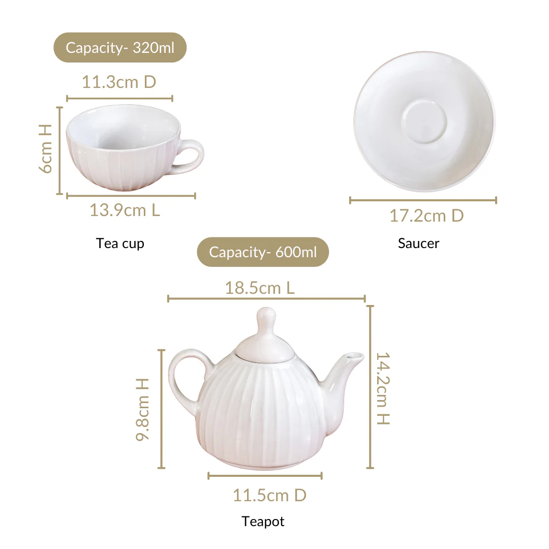 Ambrosia White Ceramic Teapot With Cup And Saucer - Image 5