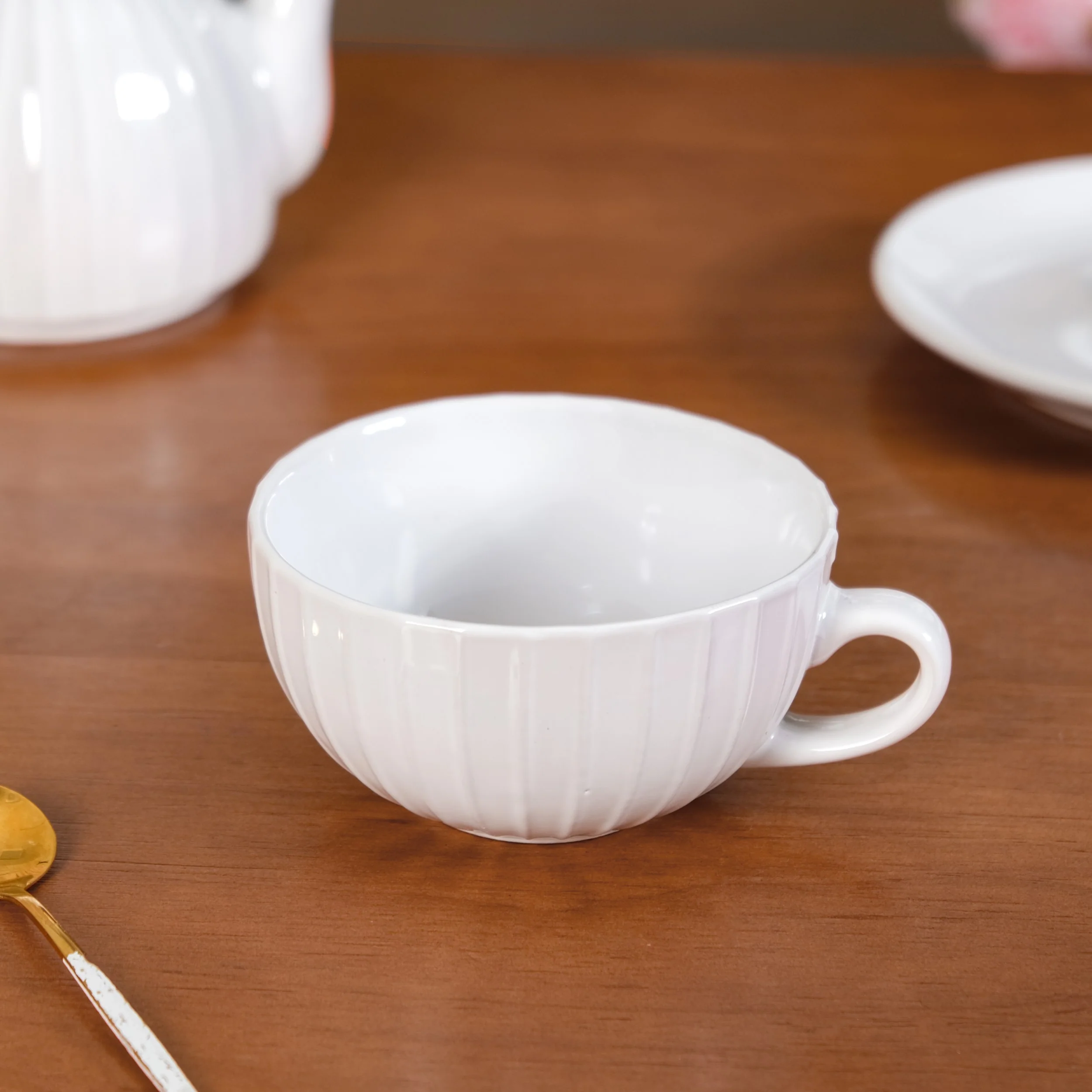 Ambrosia White Ceramic Teapot With Cup And Saucer - Image 8