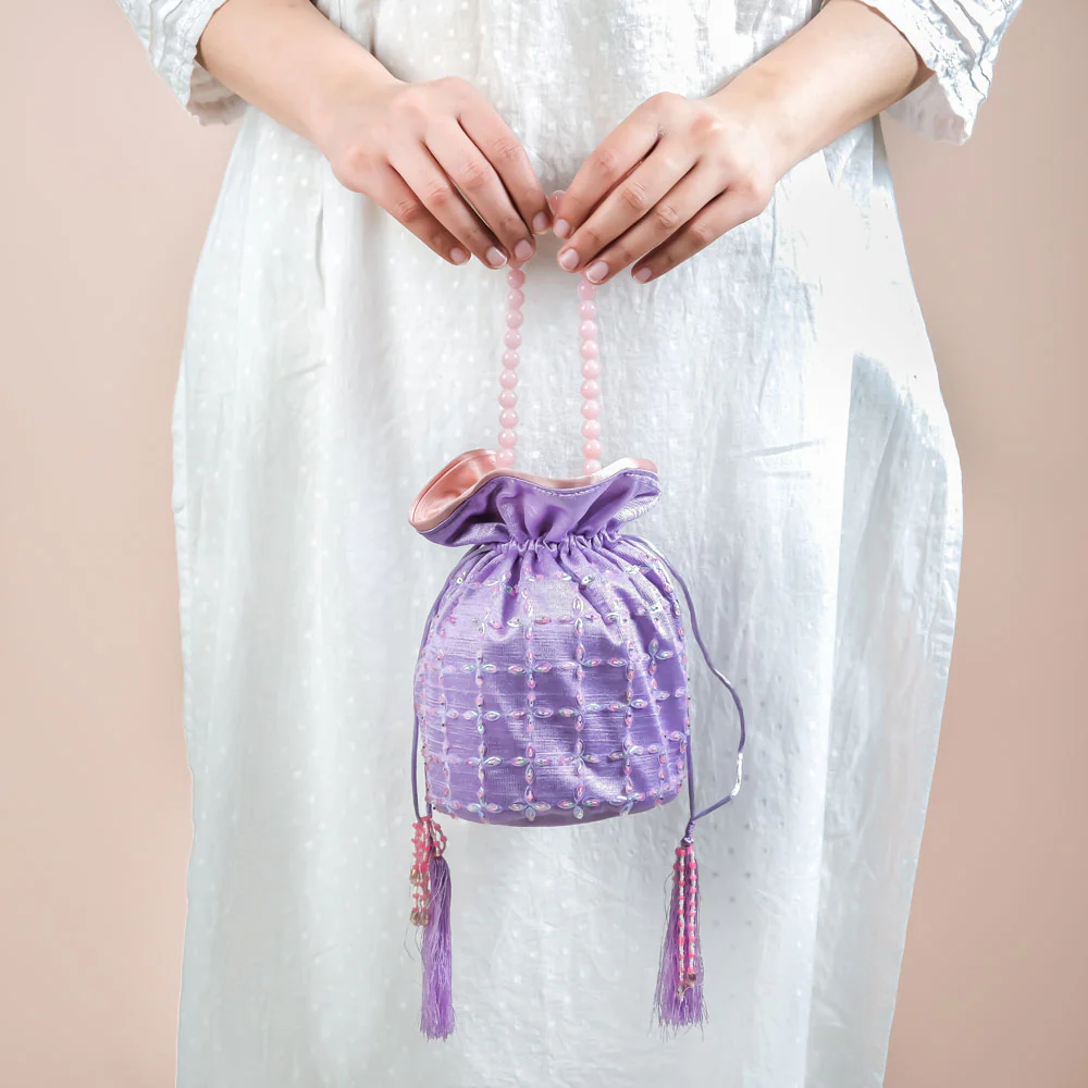 Amyra Sequins Floral Potli Bag Lavender - Image 3