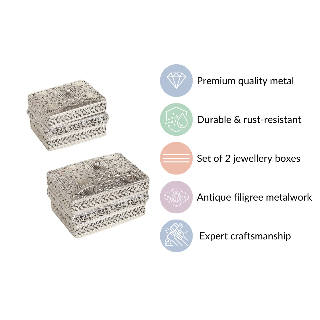 Antique Metal Gift Box Silver Set Of 2 - Image 5