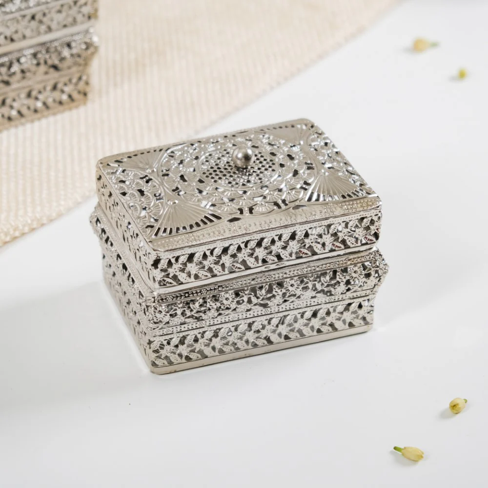 Antique Metal Gift Box Silver Set Of 2 - Image 8