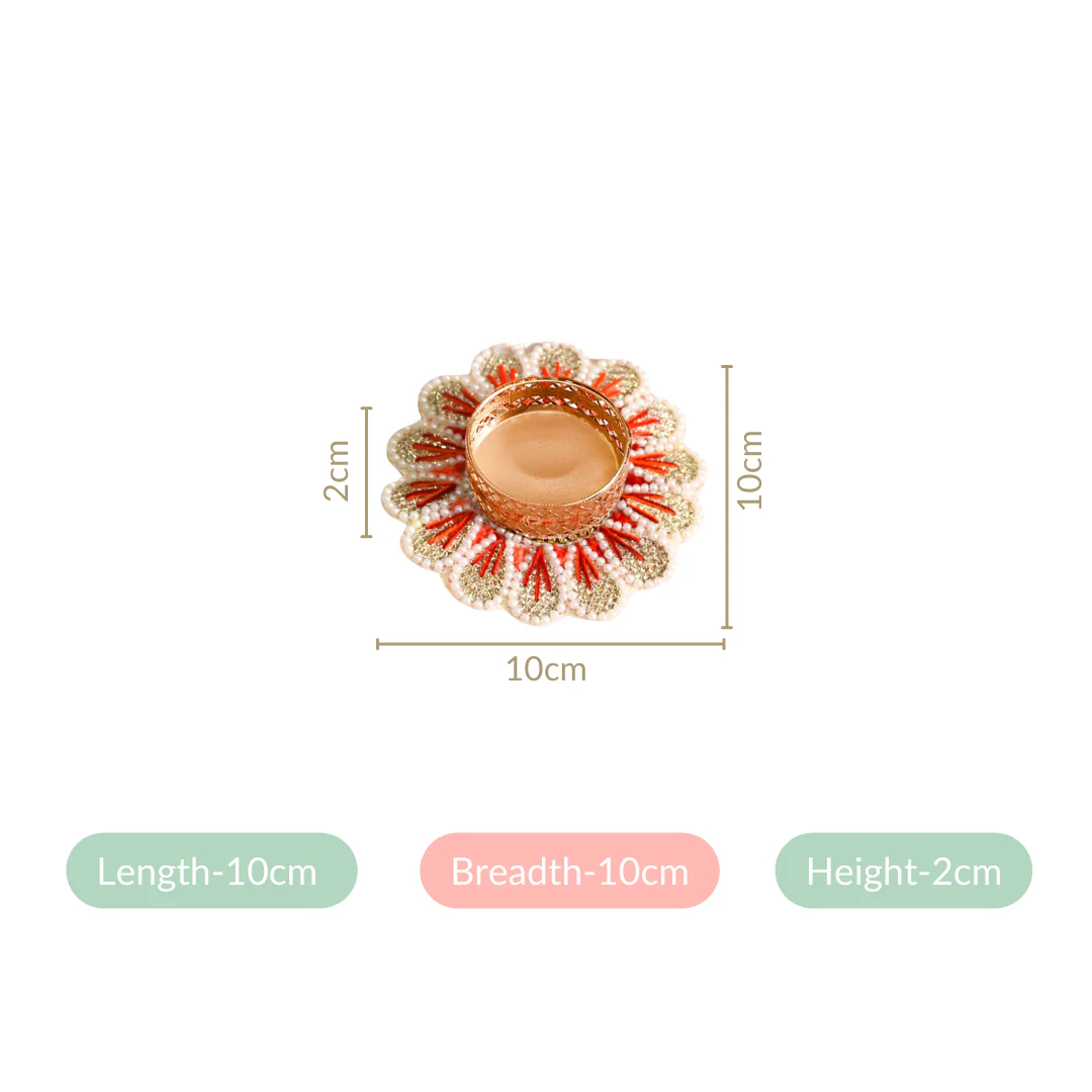 Applique Petal Tea Light Holders With Faux Pearls Set Of 6 - Image 4