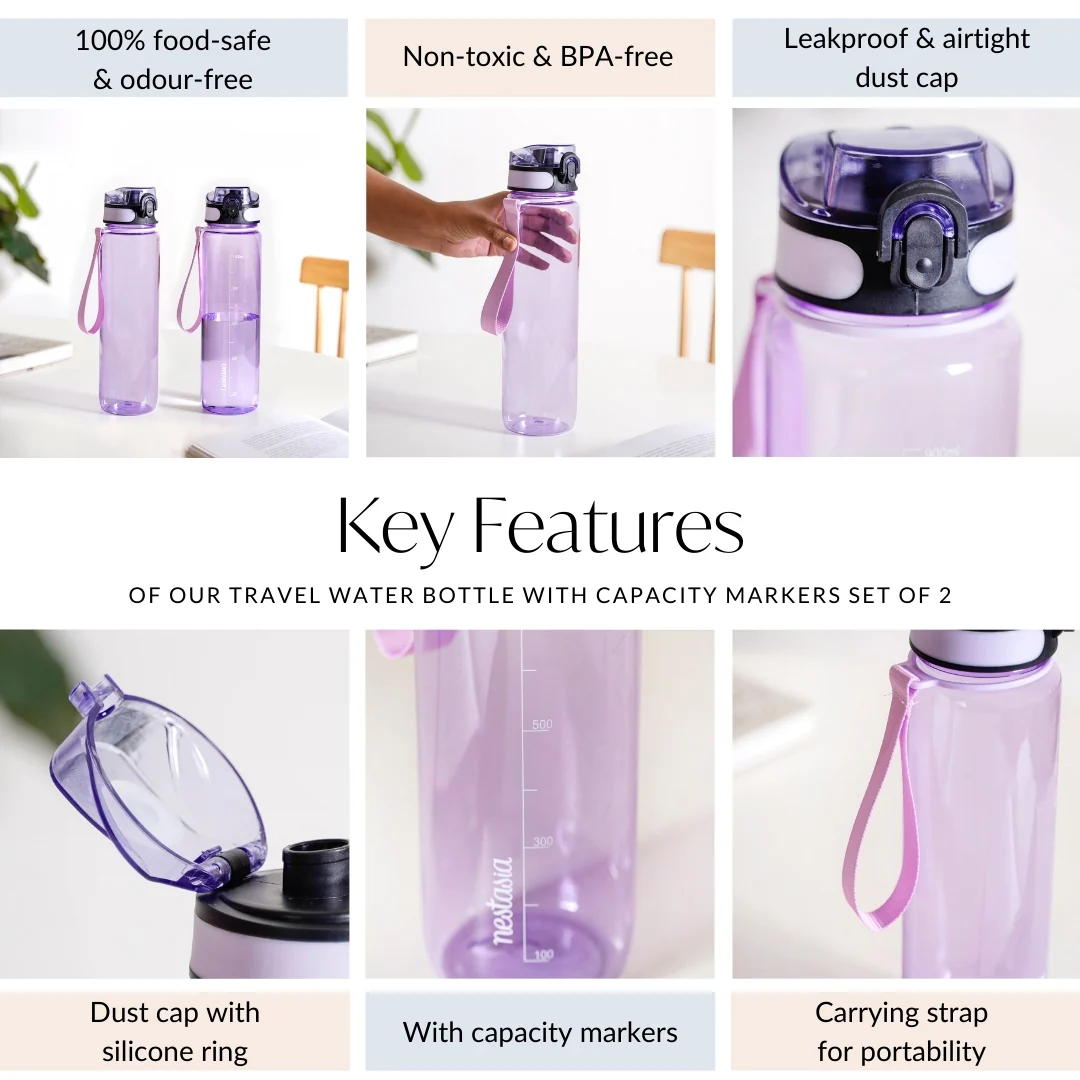 Aqualite Travel Water Bottles Set Of 2 Lavender Blush 1000ml - Image 6