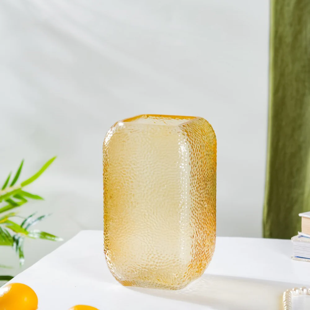 Art Deco Pebble Patterned Glass Vase Amber 7.5 Inch - Image 3