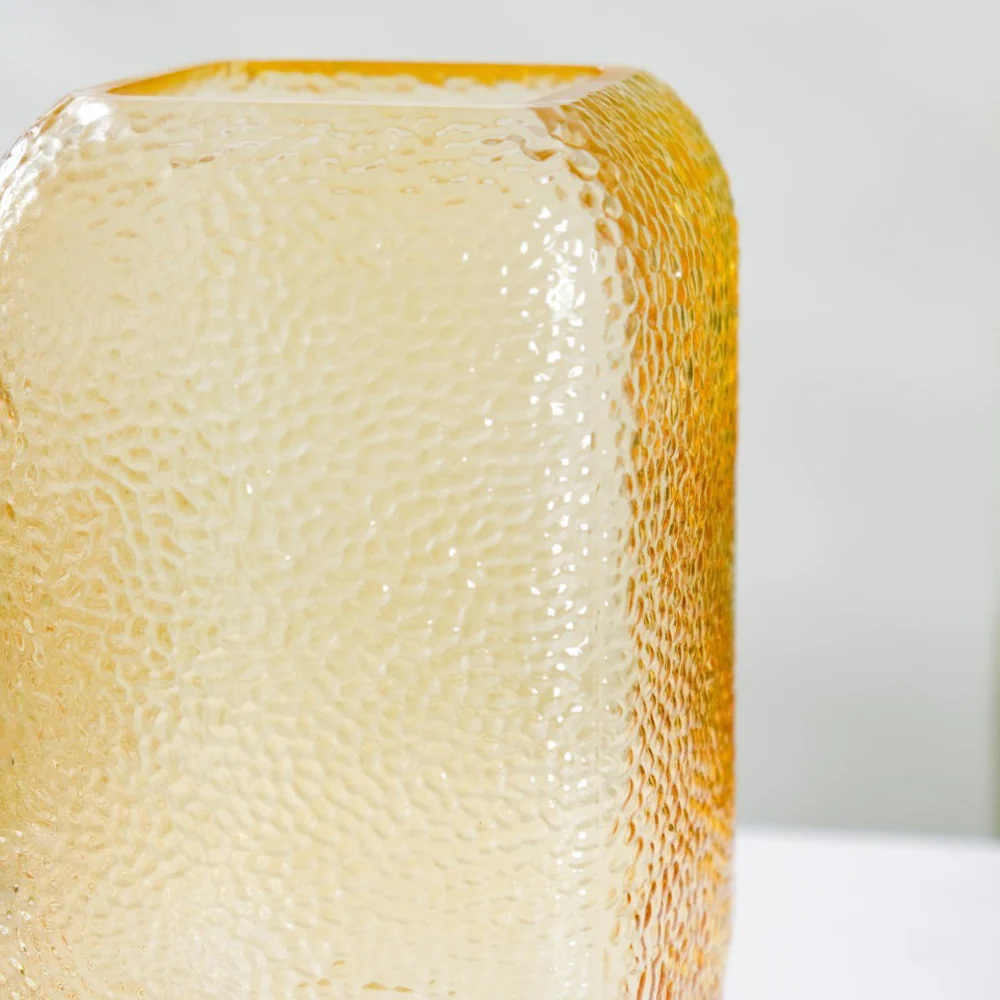 Art Deco Pebble Patterned Glass Vase Amber 7.5 Inch - Image 5