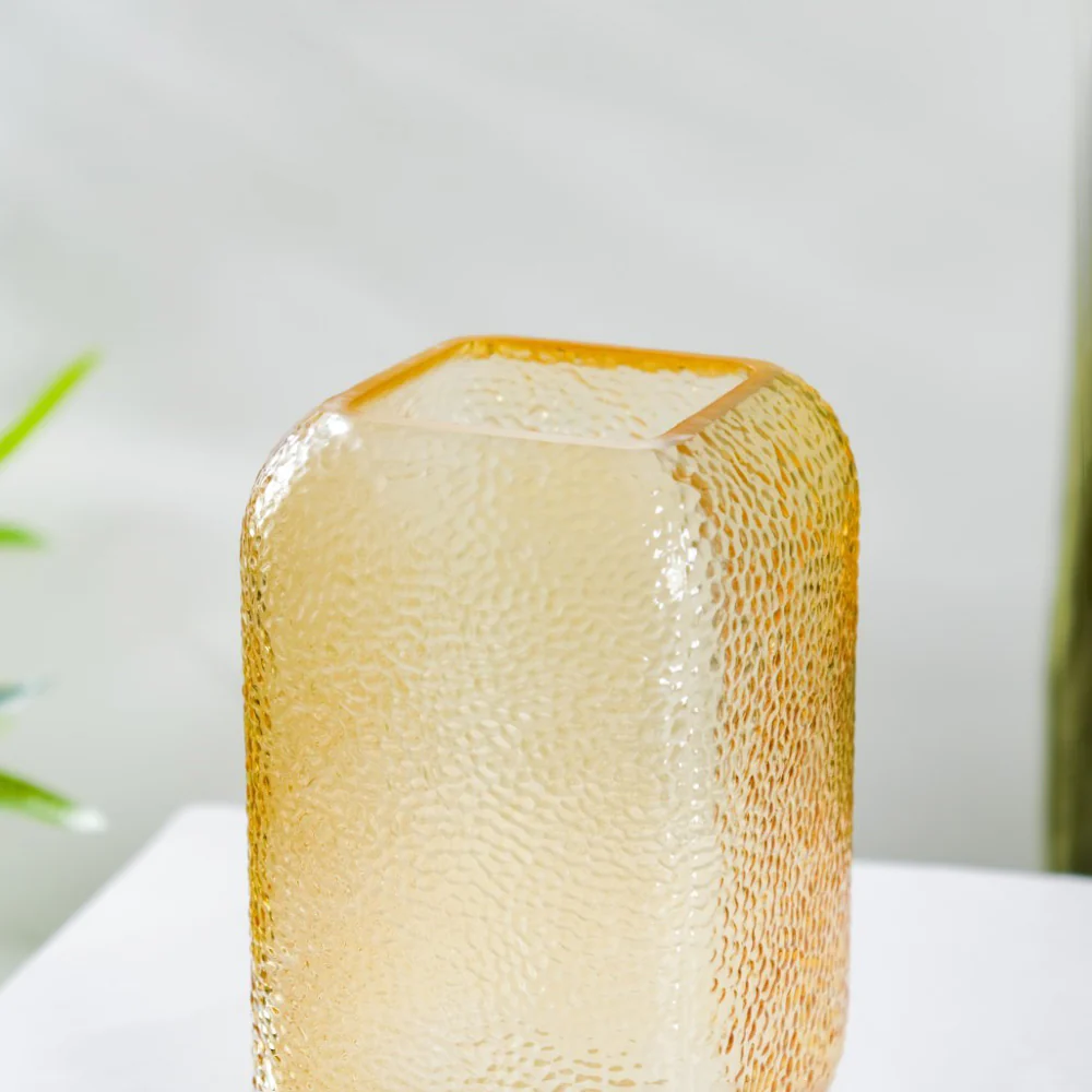 Art Deco Pebble Patterned Glass Vase Amber 7.5 Inch - Image 7