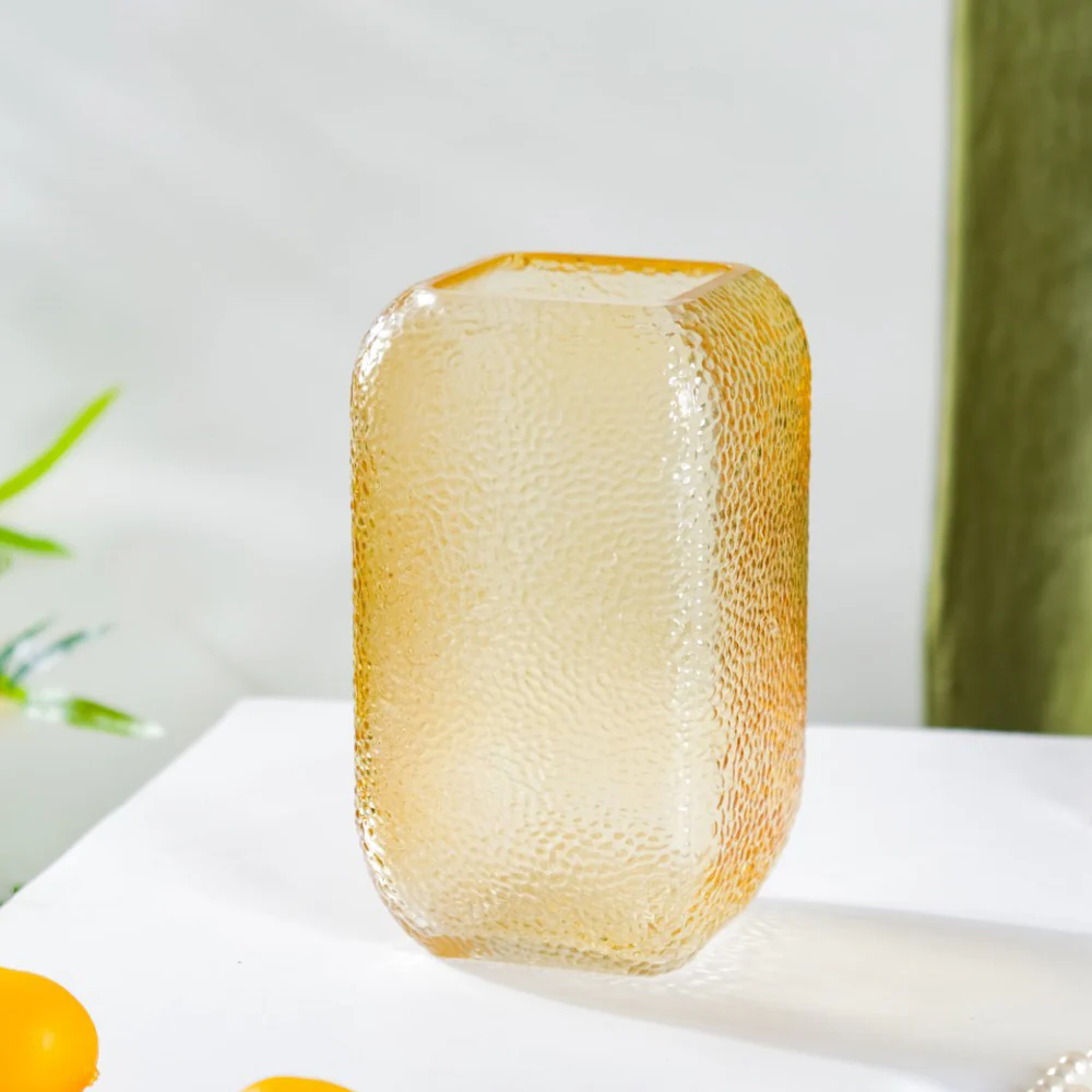 Art Deco Pebble Patterned Glass Vase Amber 7.5 Inch - Image 8