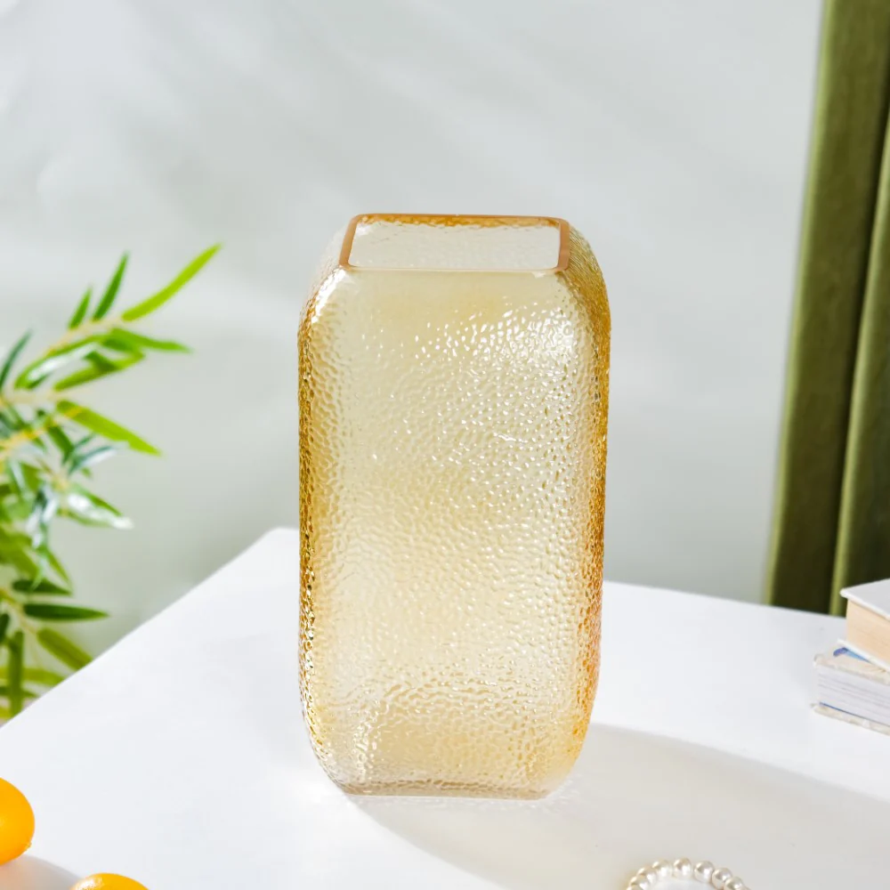 Art Deco Pebble Patterned Glass Vase Amber 9.5 Inch - Image 7