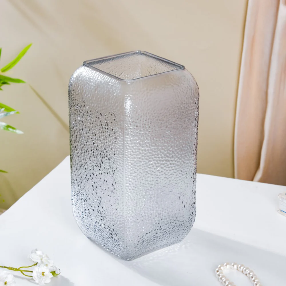 Art Deco Pebble Patterned Glass Vase Grey 9.5 Inch - Image 3