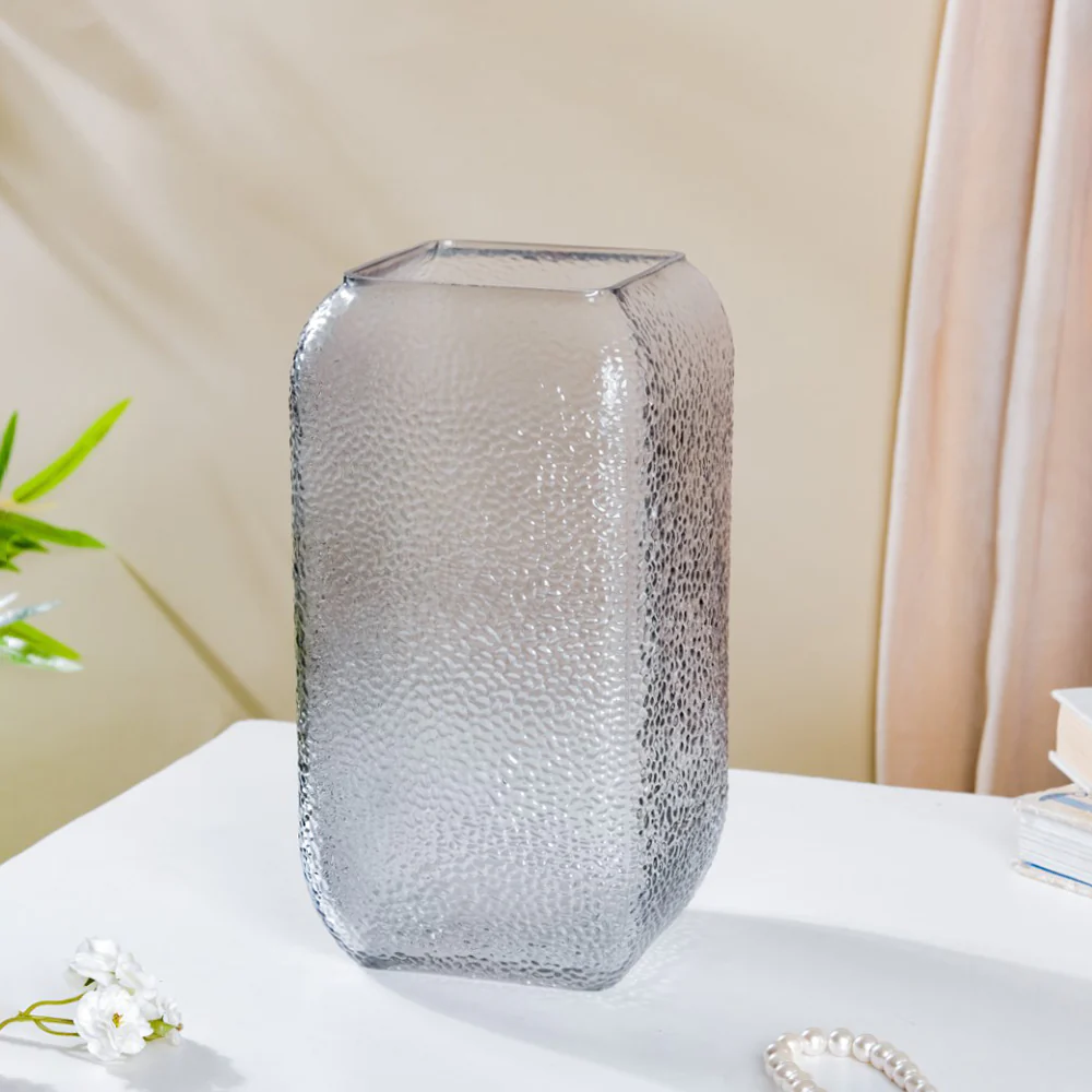 Art Deco Pebble Patterned Glass Vase Grey 9.5 Inch - Image 4