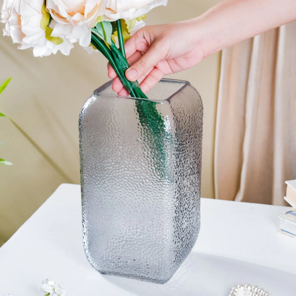 Art Deco Pebble Patterned Glass Vase Grey 9.5 Inch - Image 5