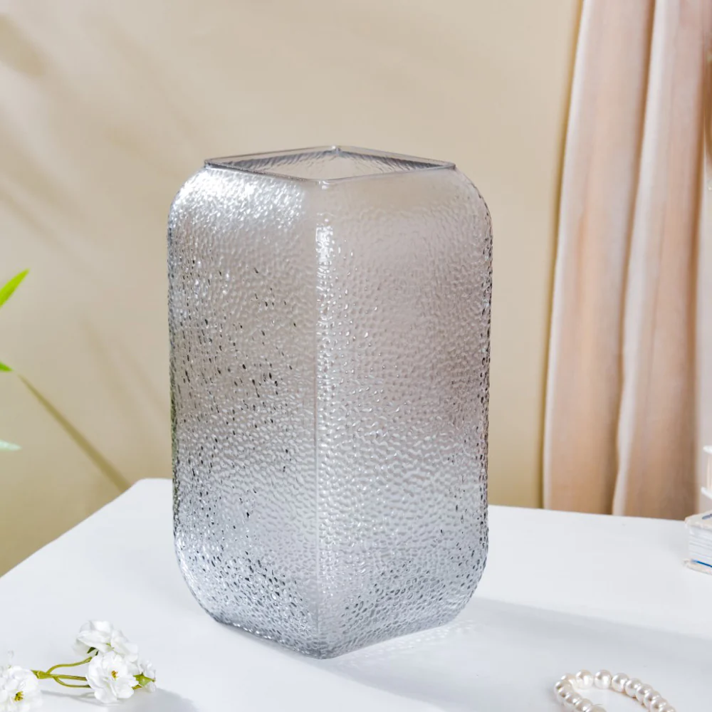 Art Deco Pebble Patterned Glass Vase Grey 9.5 Inch - Image 7