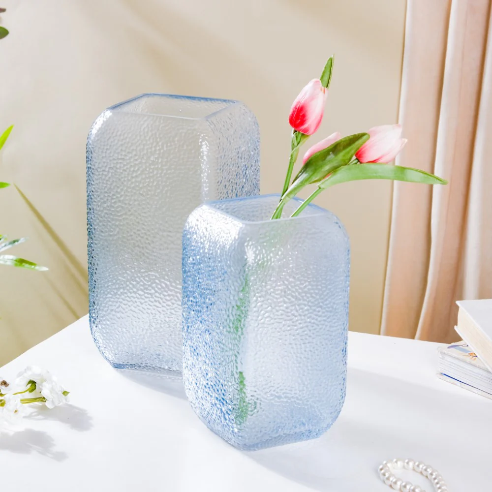 Art Deco Pebble Texture Glass Vase Blue 7.5 Inch - Image 8