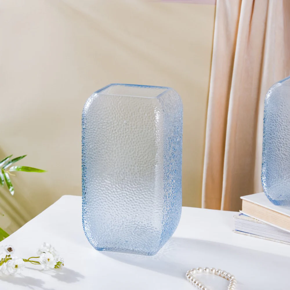 Art Deco Pebble Texture Glass Vase Blue 9.5 Inch - Image 6