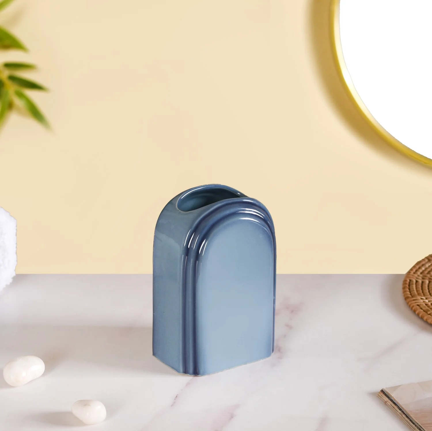 Art Deco Stoneware Bathroom Set of 3 Ocean Blue - Image 10