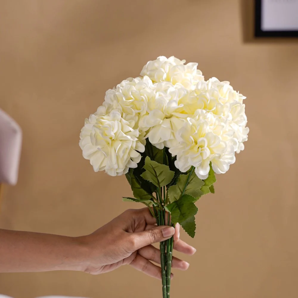 Artificial Chrysanthemum Bouquet White Set Of 2 - Image 2