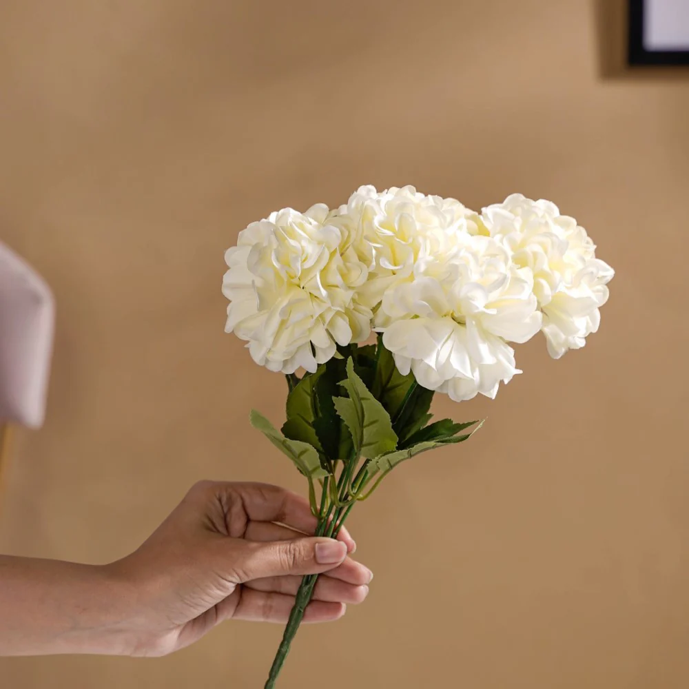Artificial Chrysanthemum Bouquet White Set Of 2 - Image 4