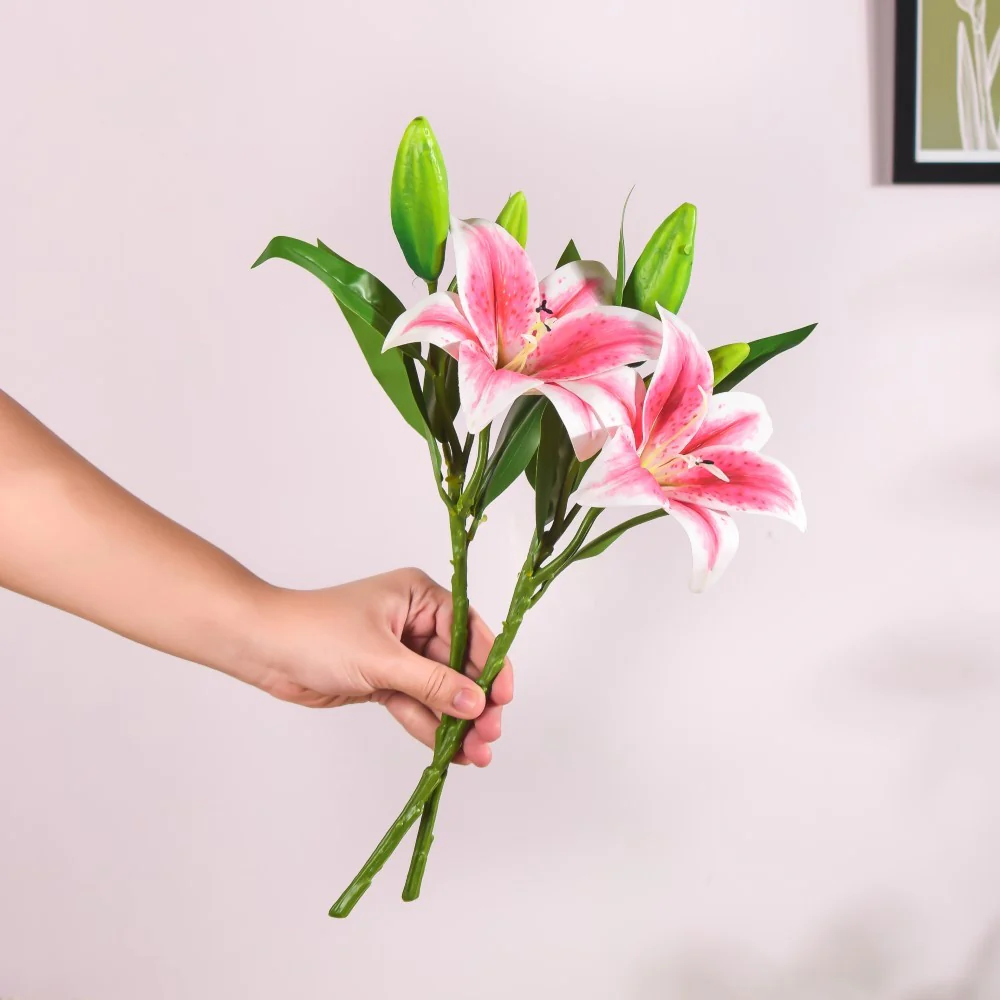 Artificial Lily Stem Pink Set Of 2 - Image 2