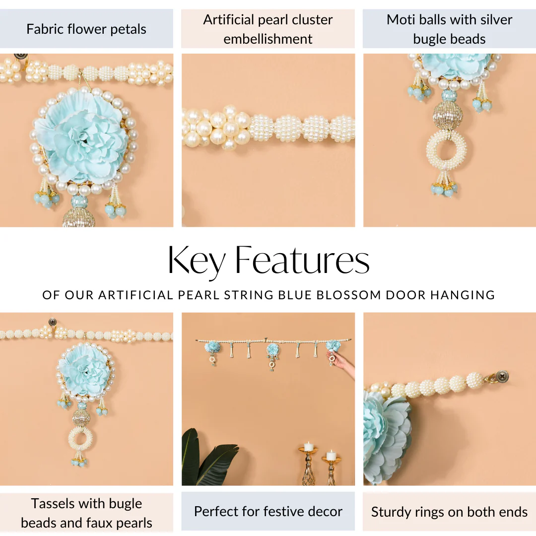 Artificial Pearl String Blue Blossom Door Hanging - Image 5