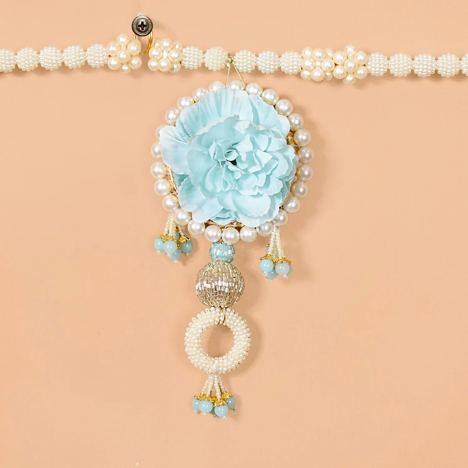 Artificial Pearl String Blue Blossom Door Hanging - Image 6