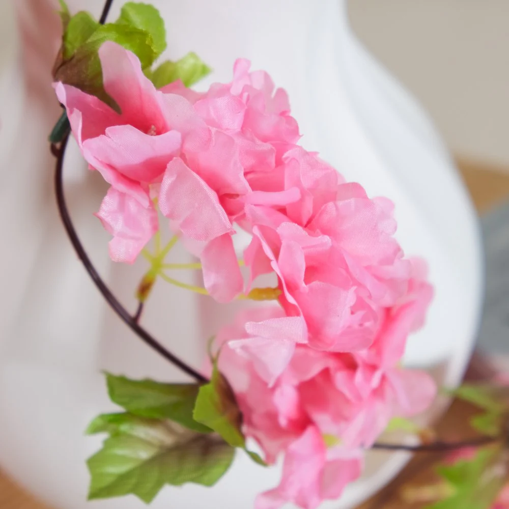 Artificial Sakura Blossoms And Leaves Vine Crimson - Image 3