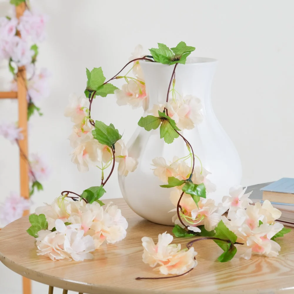 Artificial Sakura Blossoms And Leaves Vine Peach - Image 2