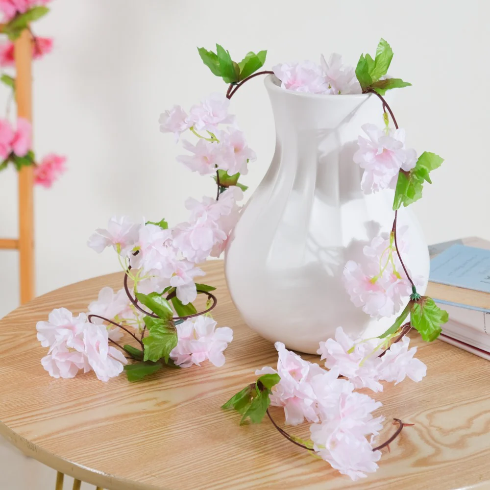 Artificial Sakura Blossoms And Leaves Vine Pink - Image 6