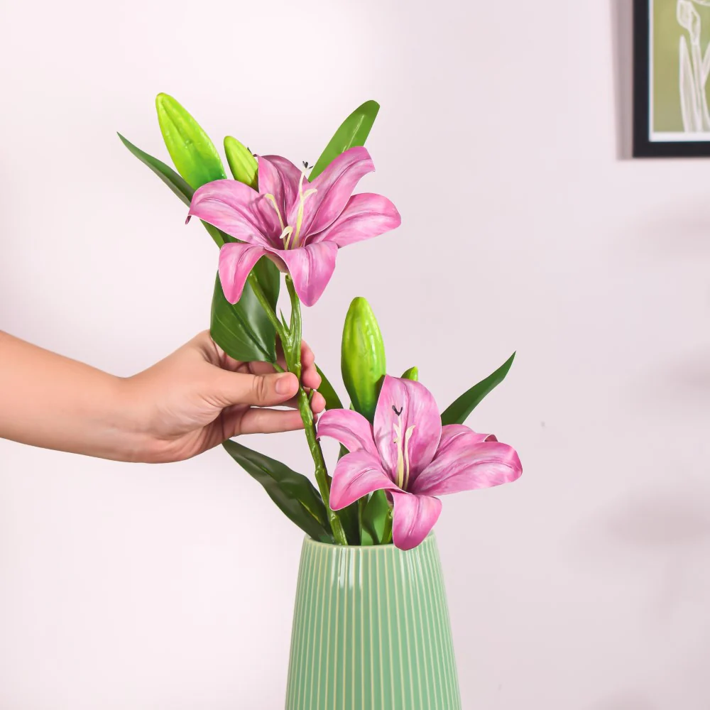 Artificial Single Lily Stem Dark Pink Set Of 2 - Image 3