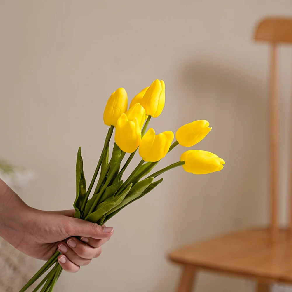 Artificial Tulip Flowers Yellow Set Of 9 - Image 2