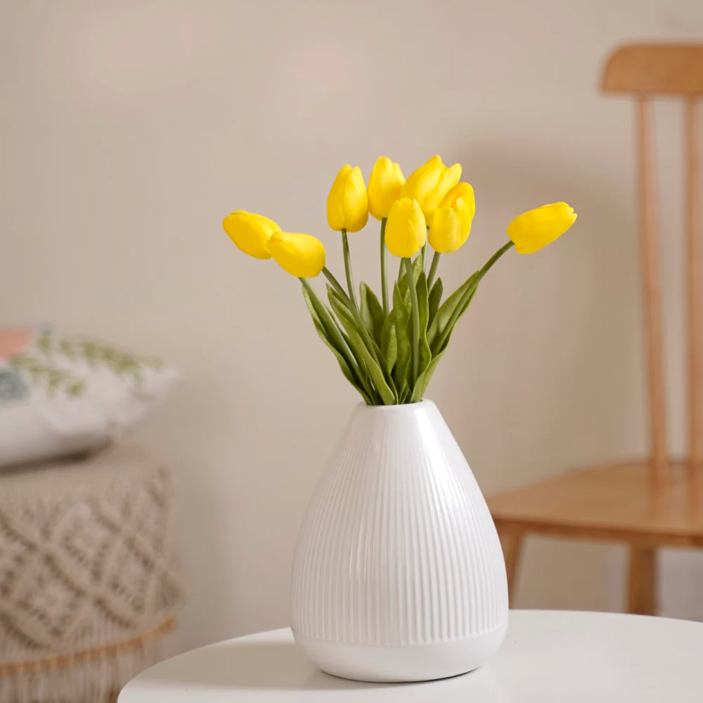 Artificial Tulip Flowers Yellow Set Of 9 - Image 3