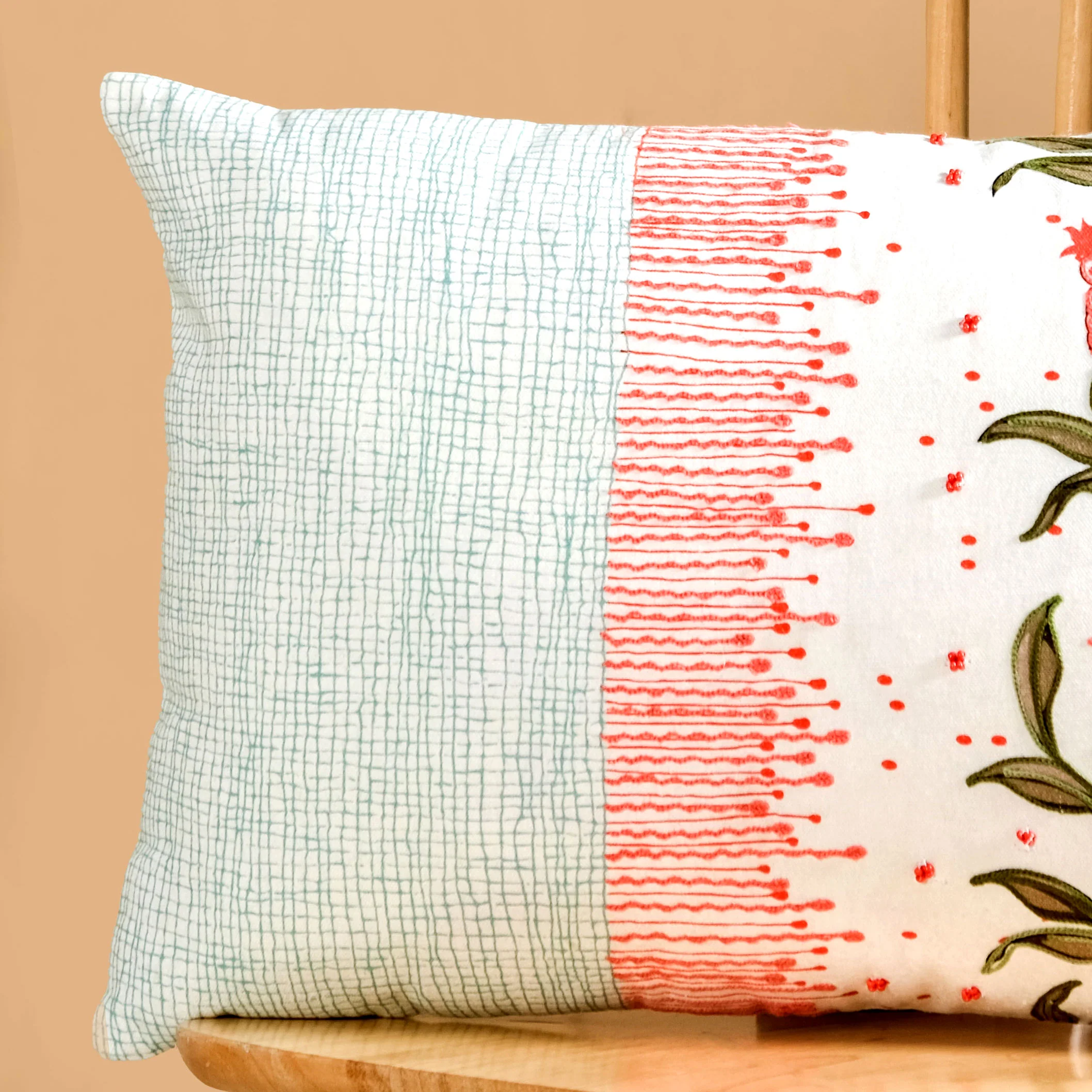 Artisanal Bloom Embroidery Cotton Cushion Cover 50x36cm - Image 6