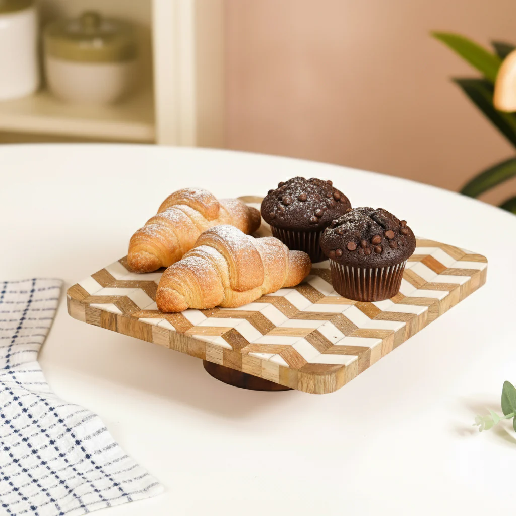 Artisanal Chevron Square Wooden Dessert Riser 26x26cm - Image 10