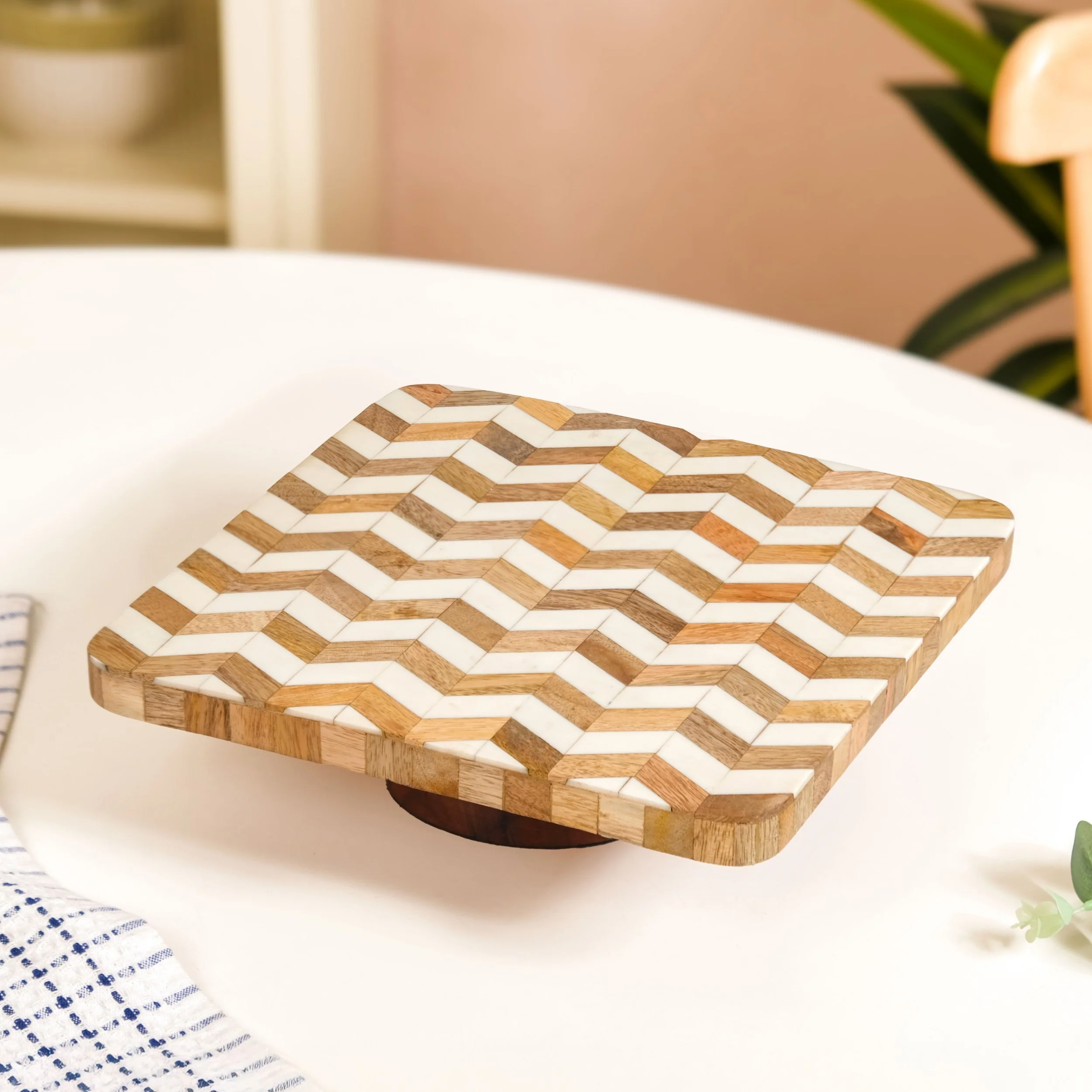 Artisanal Chevron Square Wooden Dessert Riser 26x26cm - Image 9