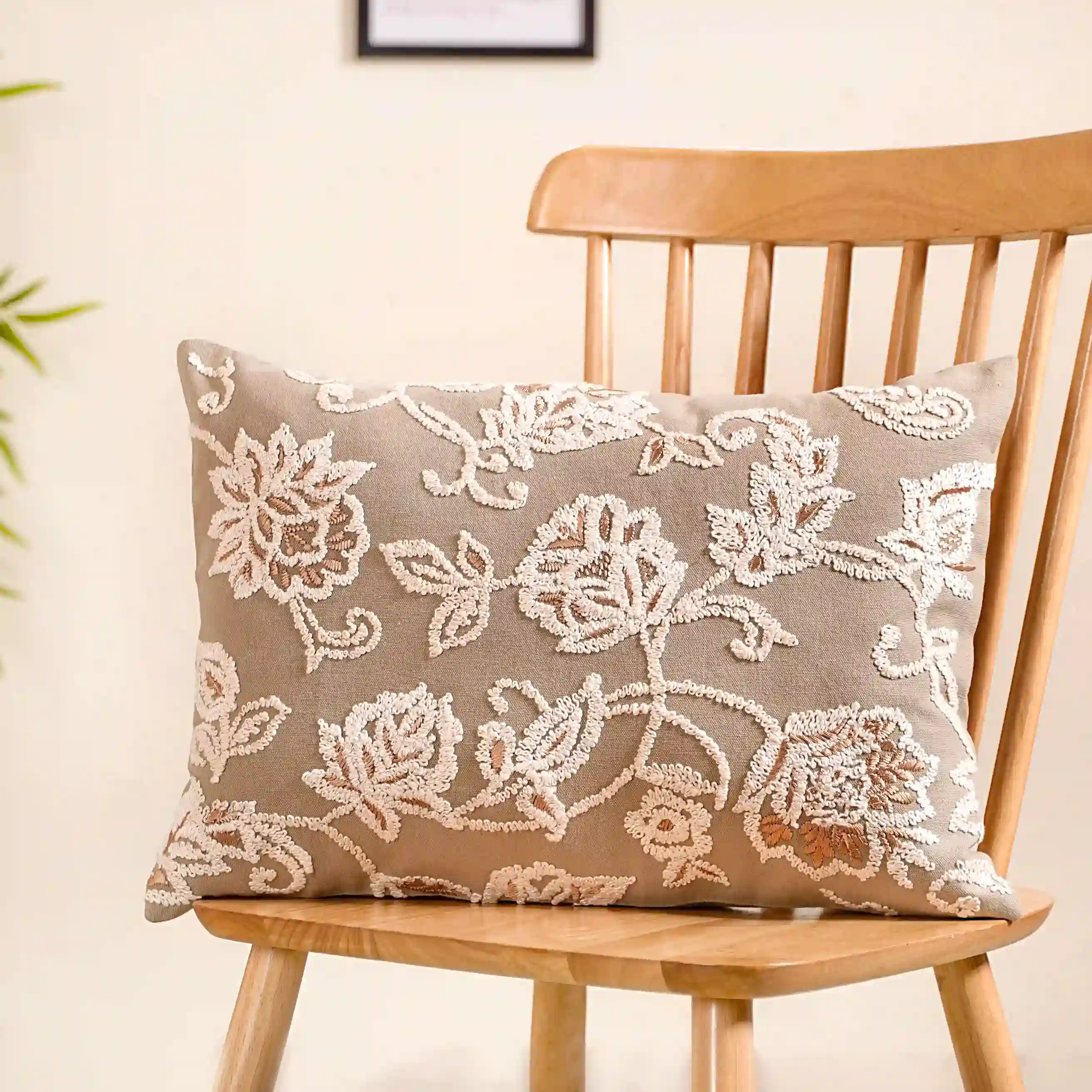 Artisanal Embroidered Couch Cushion Cover 20x14 Inch - Image 3