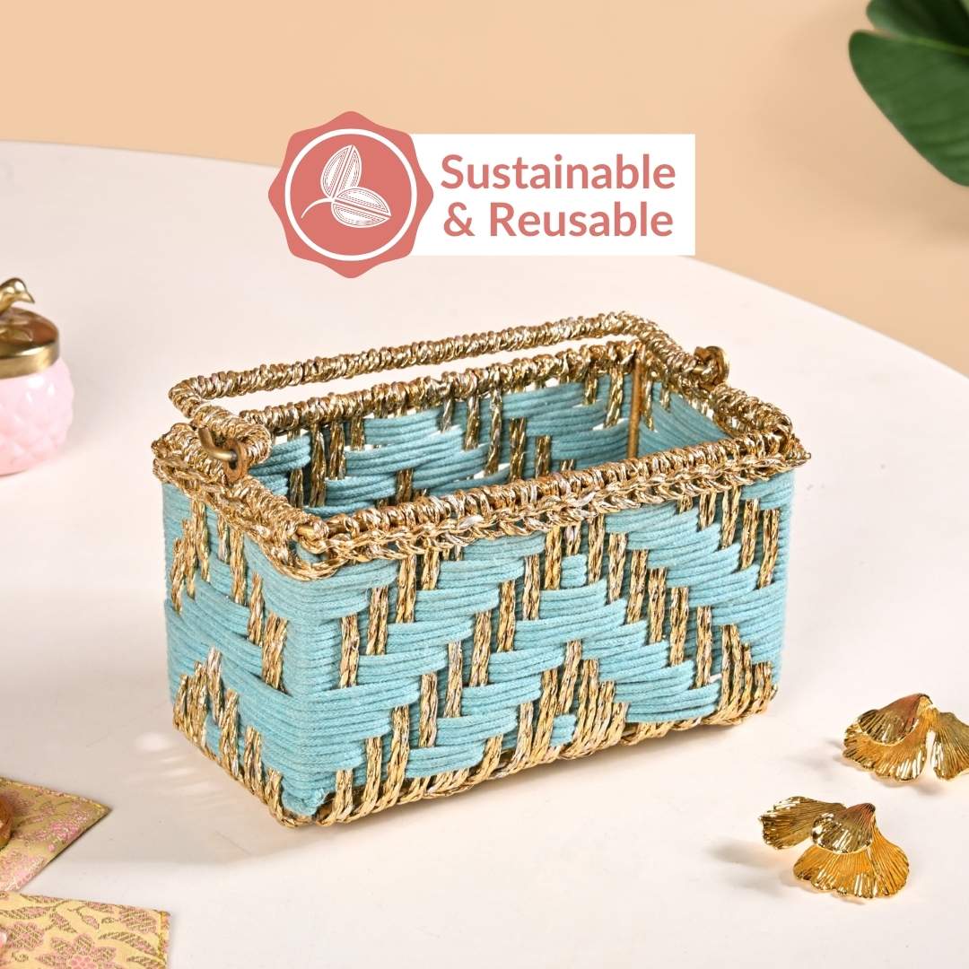 Artisanal Organiser And Hamper Basket Blue And Gold - Image 10