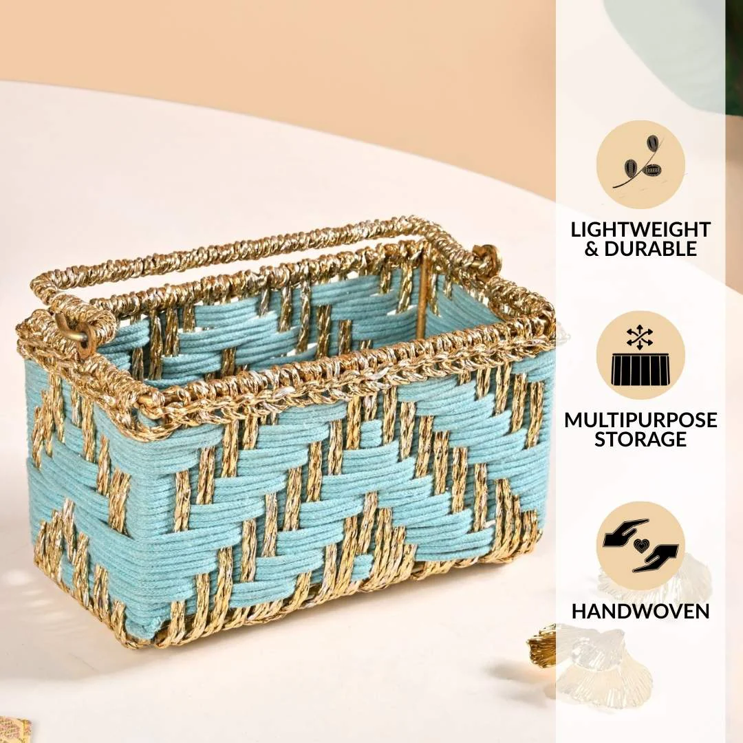 Artisanal Organiser And Hamper Basket Blue And Gold - Image 3
