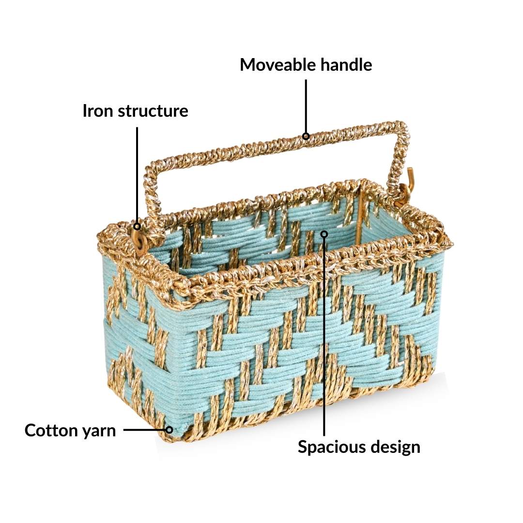 Artisanal Organiser And Hamper Basket Blue And Gold - Image 4