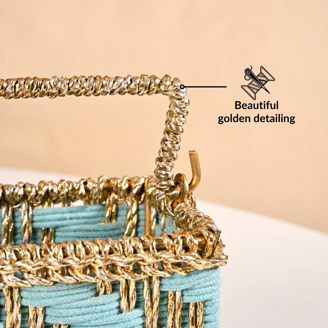 Artisanal Organiser And Hamper Basket Blue And Gold - Image 7