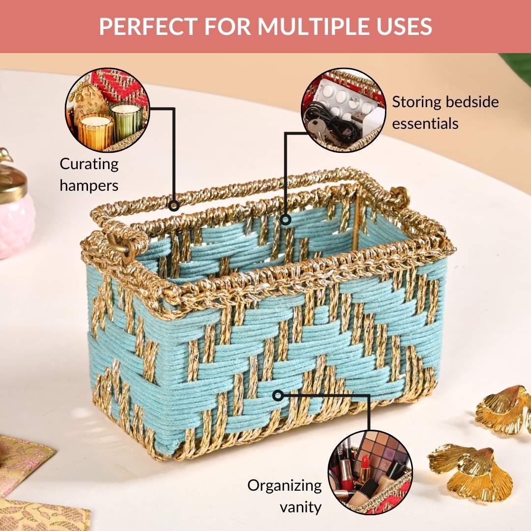 Artisanal Organiser And Hamper Basket Blue And Gold - Image 9