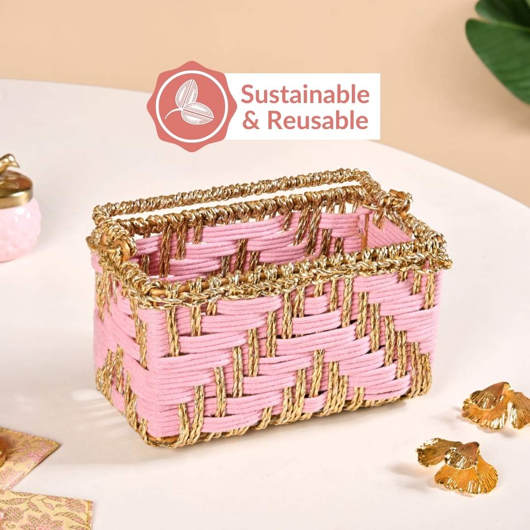 Artisanal Organiser And Hamper Basket Pink And Gold - Image 10
