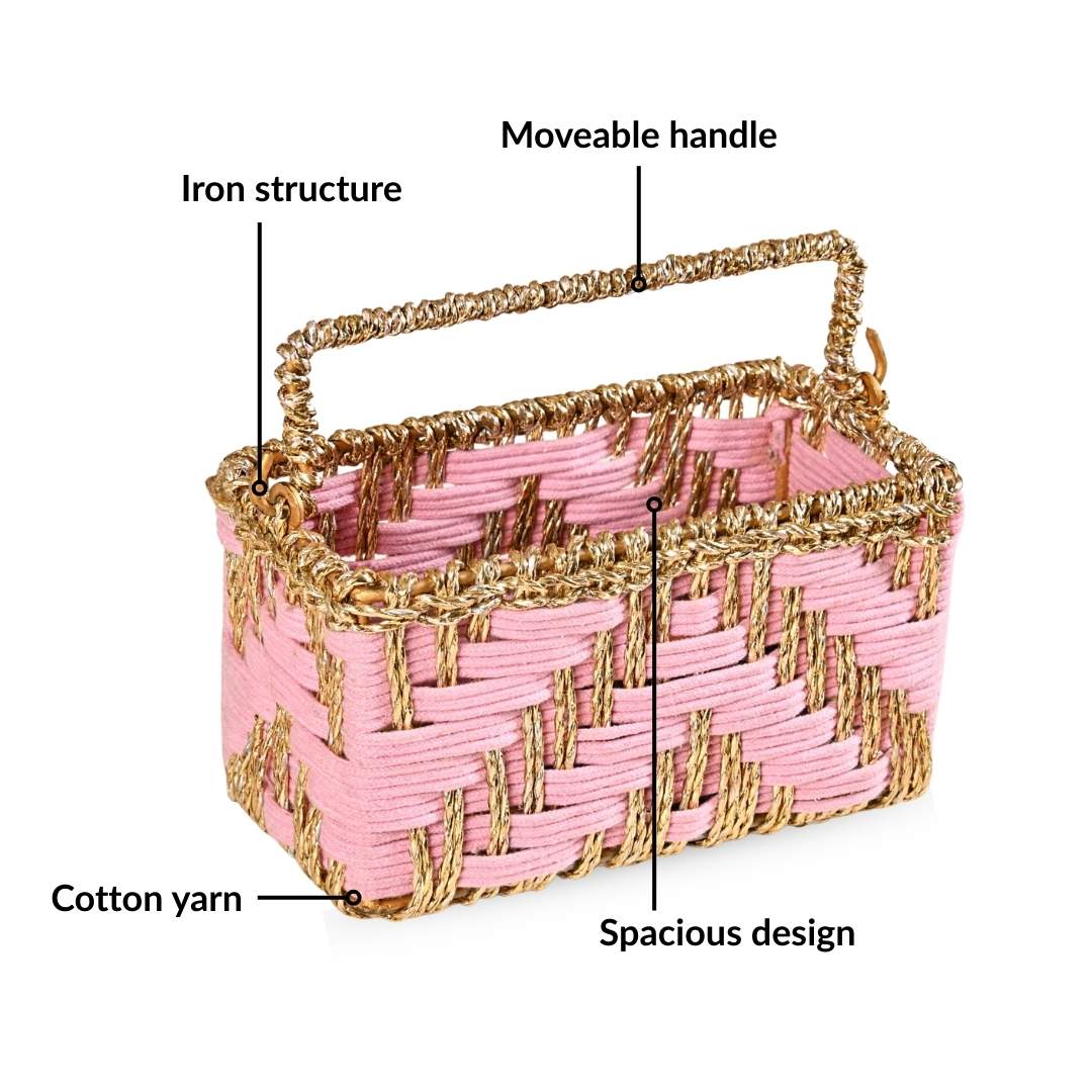 Artisanal Organiser And Hamper Basket Pink And Gold - Image 4