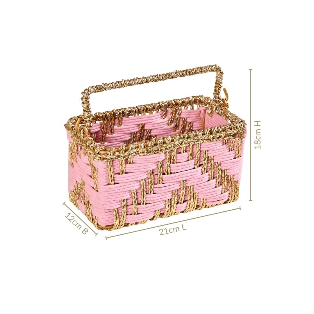 Artisanal Organiser And Hamper Basket Pink And Gold - Image 5