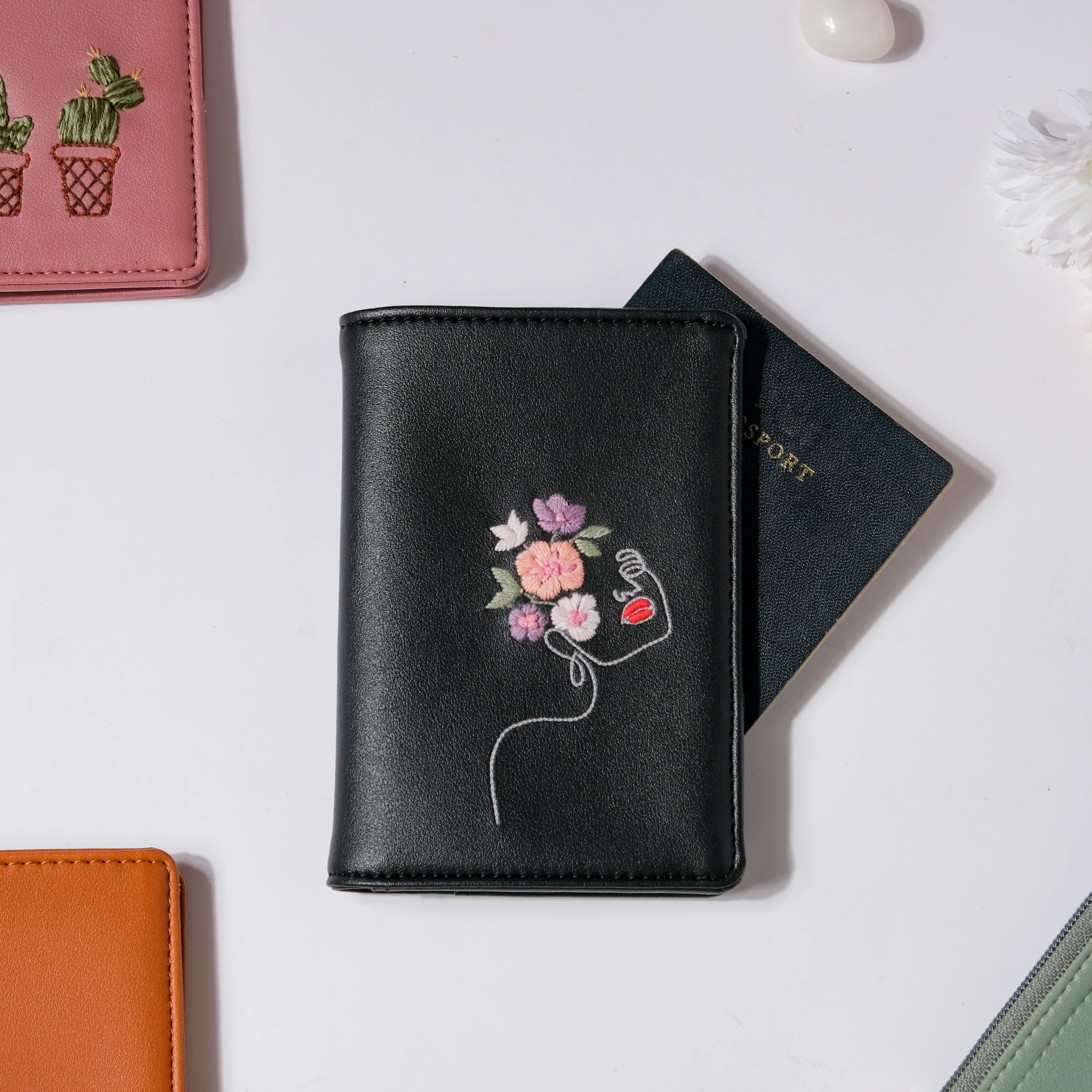 Line Art Two Fold Passport Cover Black - Image 10